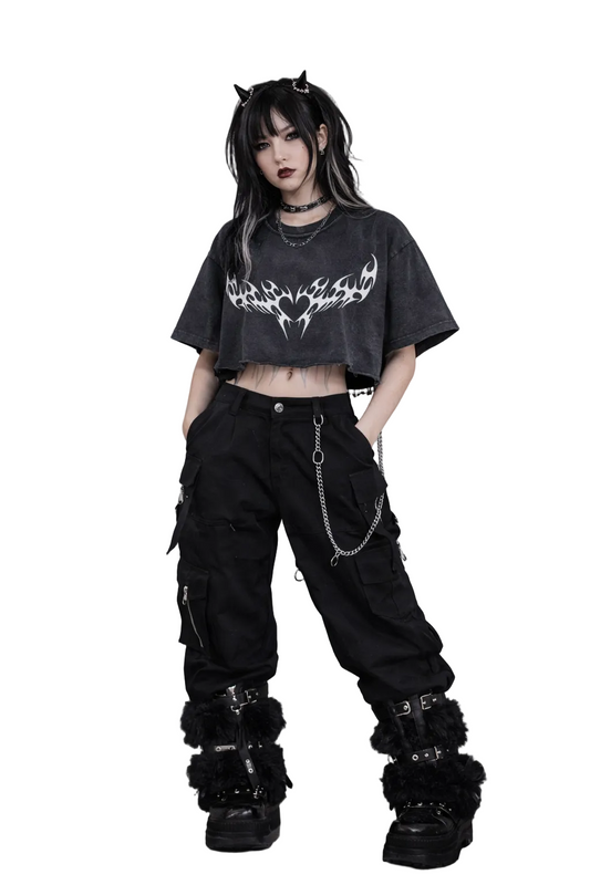 Heart sigil Washed Loose Fit Cropped Crewneck T-shirt