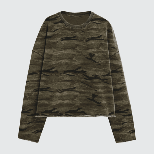 Camo Cropped Crewneck Sweatshirt
