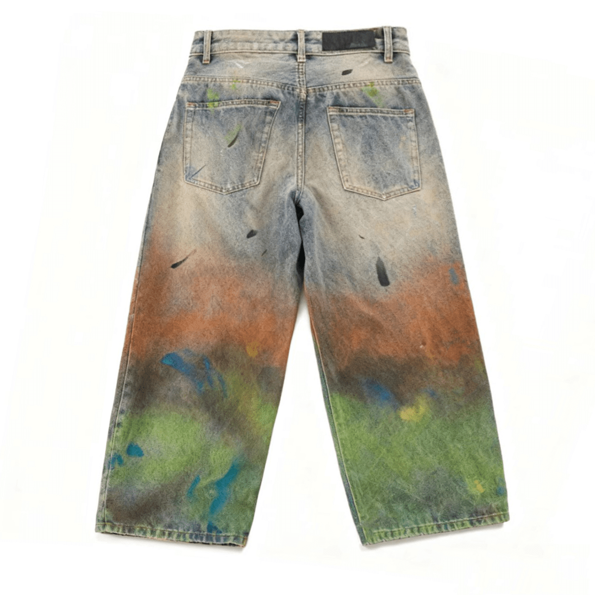 Vintage Washed Distressed Paint-Splatter Denim Jeans