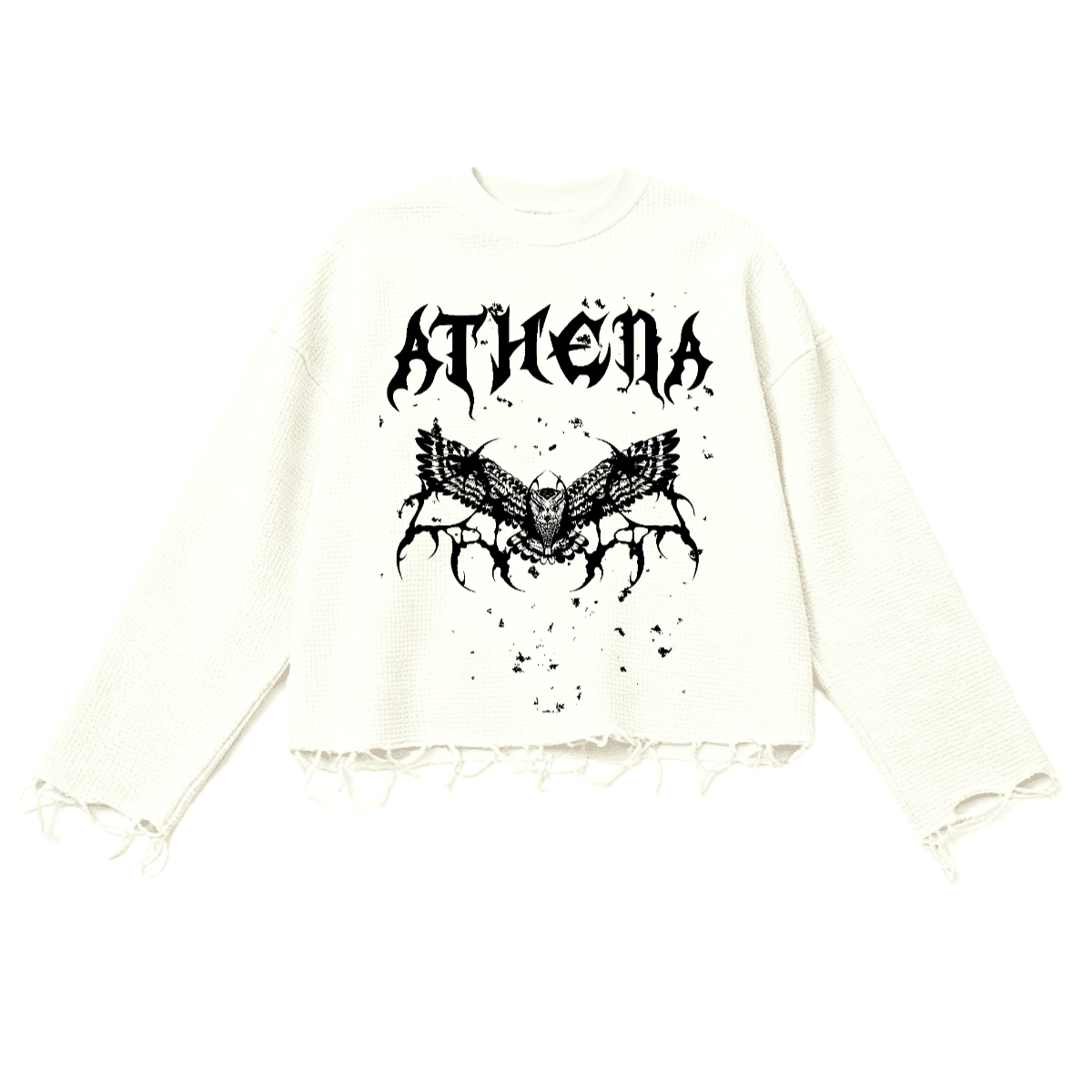 Owl Graphic Waffle Cropped Long Sleeve Shirt