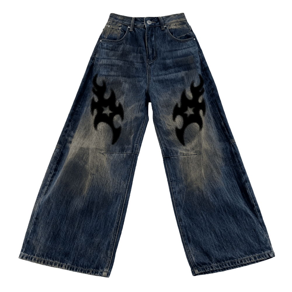Patchwork Wide-leg Curved Blade Jeans