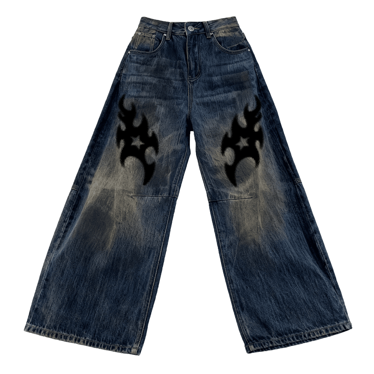 Patchwork Wide-leg Curved Blade Jeans