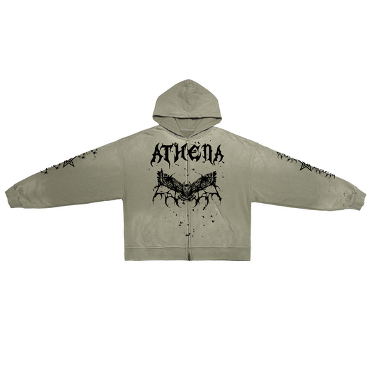 Heavyweight Washed Distressed Dystopian Streetwear Zip-Up Hoodie