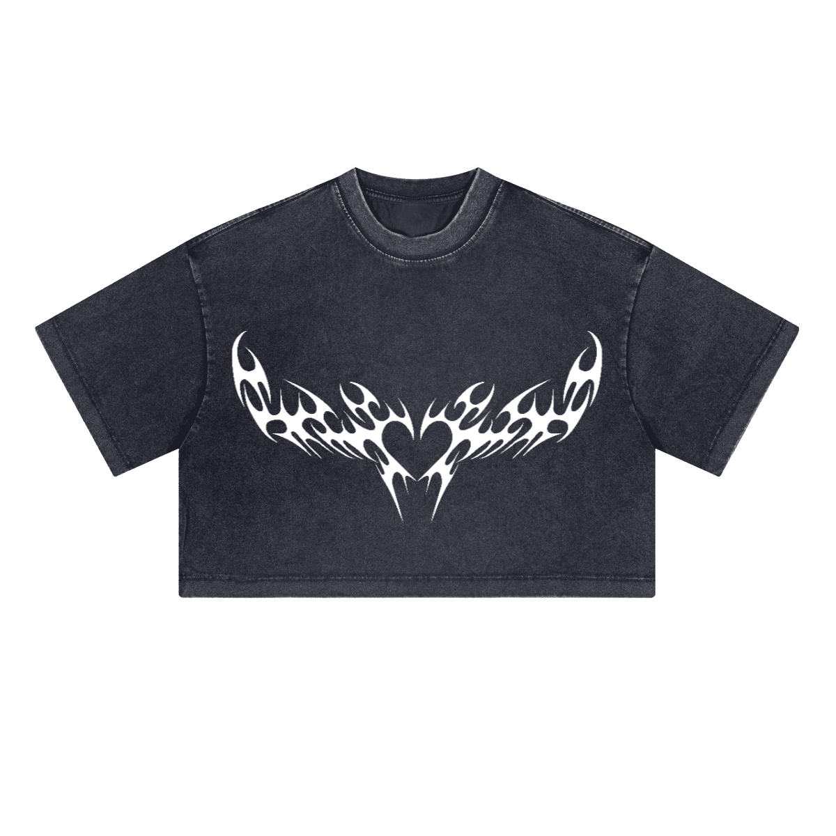 Heart sigil Washed Loose Fit Cropped Crewneck T-shirt