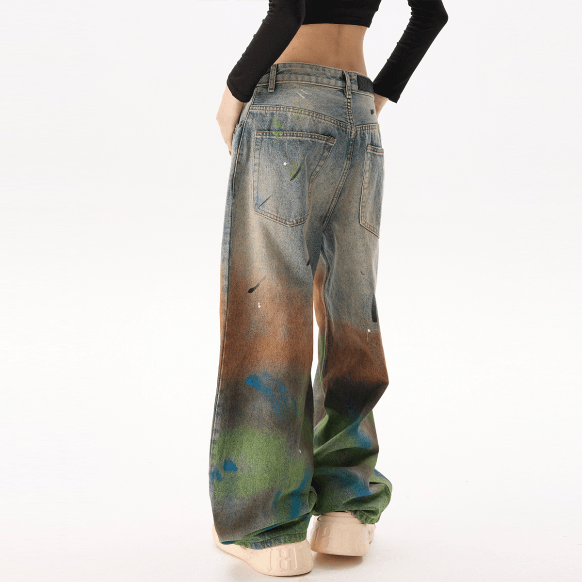 Vintage Washed Distressed Paint-Splatter Denim Jeans