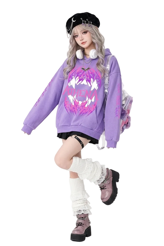 Teeth Hoodie, Cropped and Drop Shoulder Fit