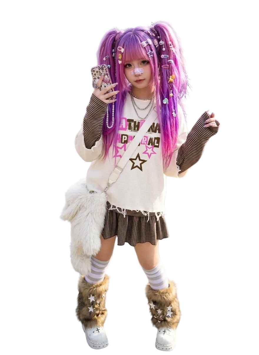 Star Logo Waffle Cropped Long Sleeve Shirt