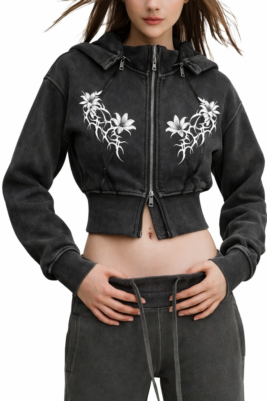 Cyber Design Cropped Hoodie