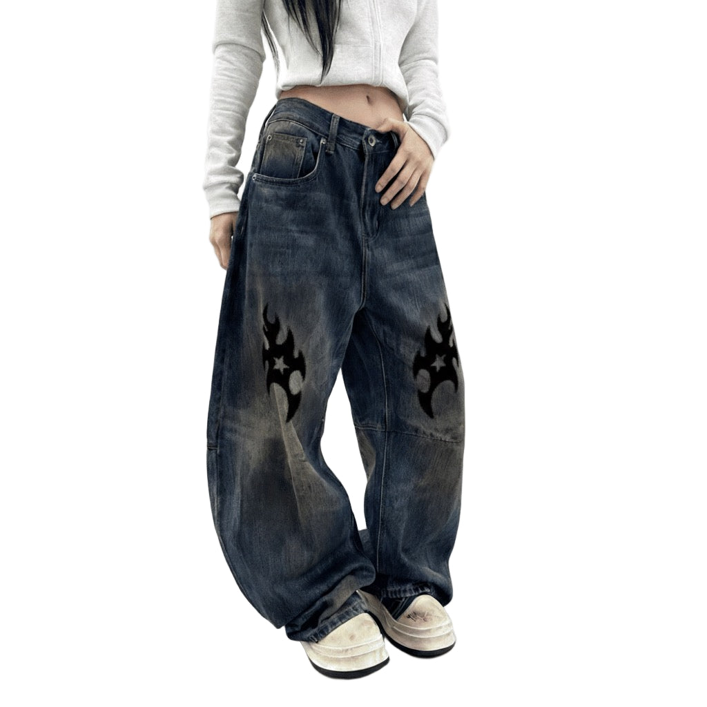 Patchwork Wide-leg Curved Blade Jeans
