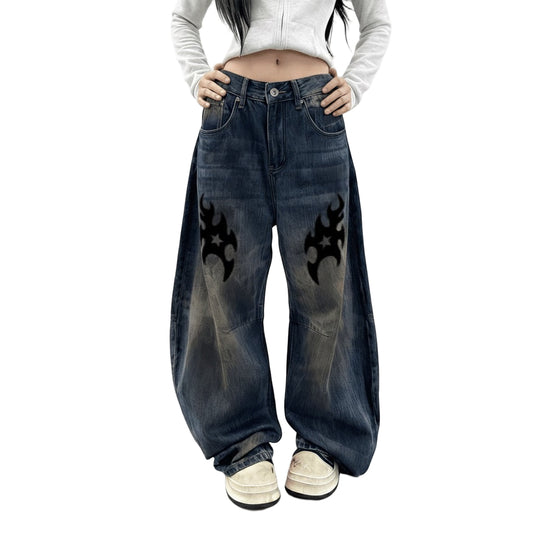 Patchwork Wide-leg Curved Blade Jeans