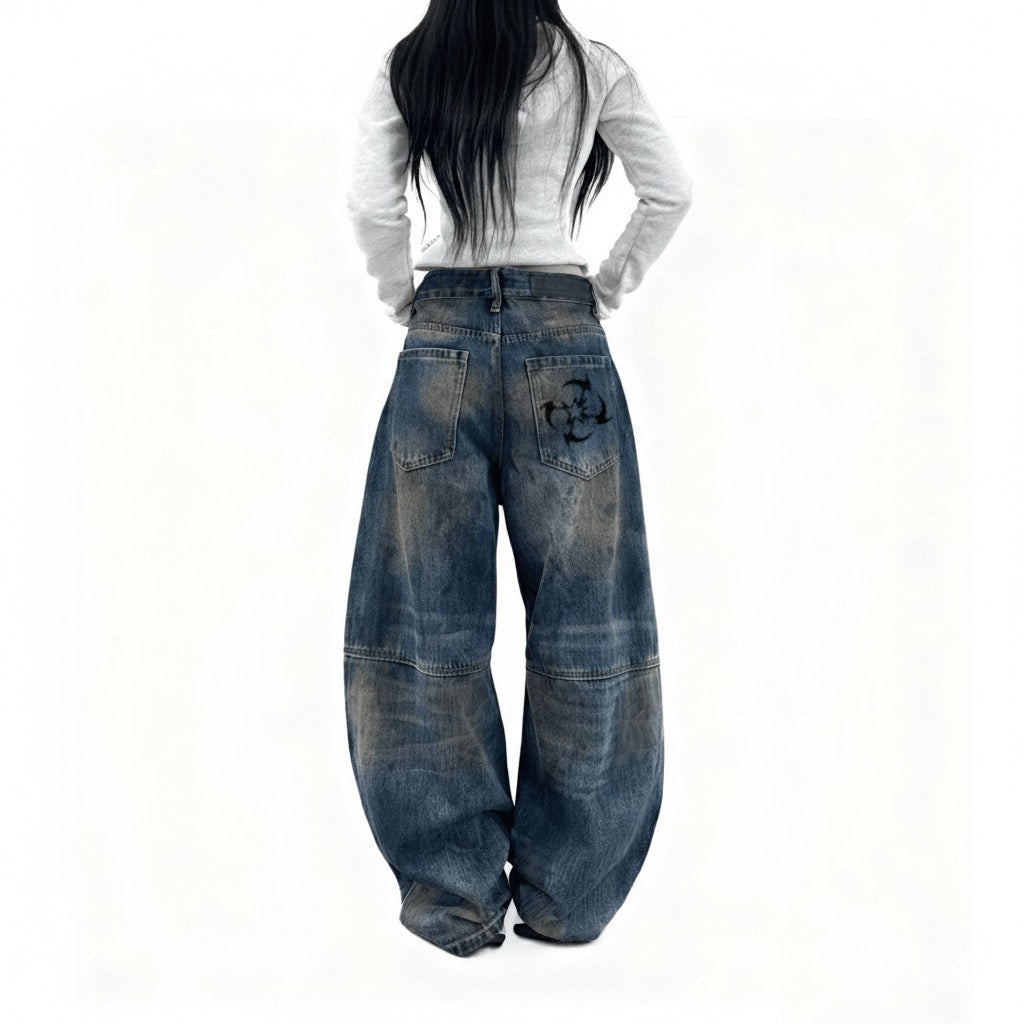 Patchwork Wide-leg Curved Blade Jeans